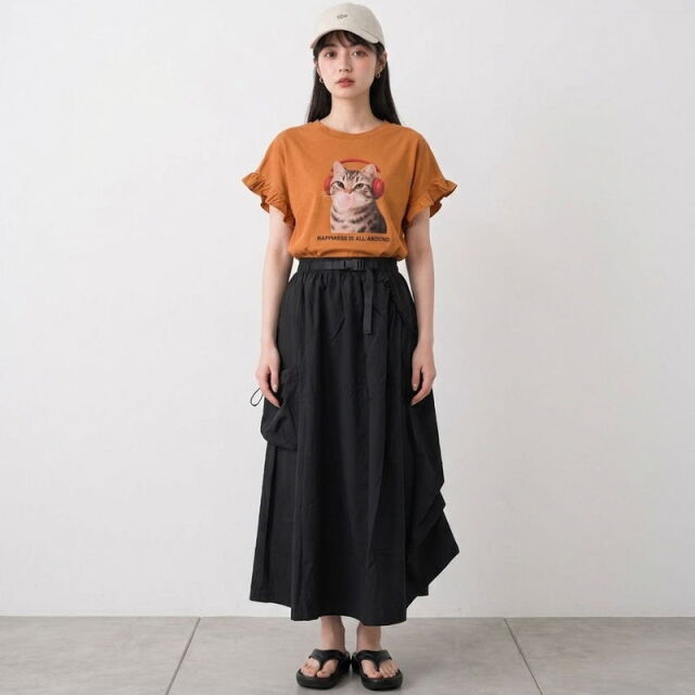 袖フリルヘッドホンネコプルオーバー