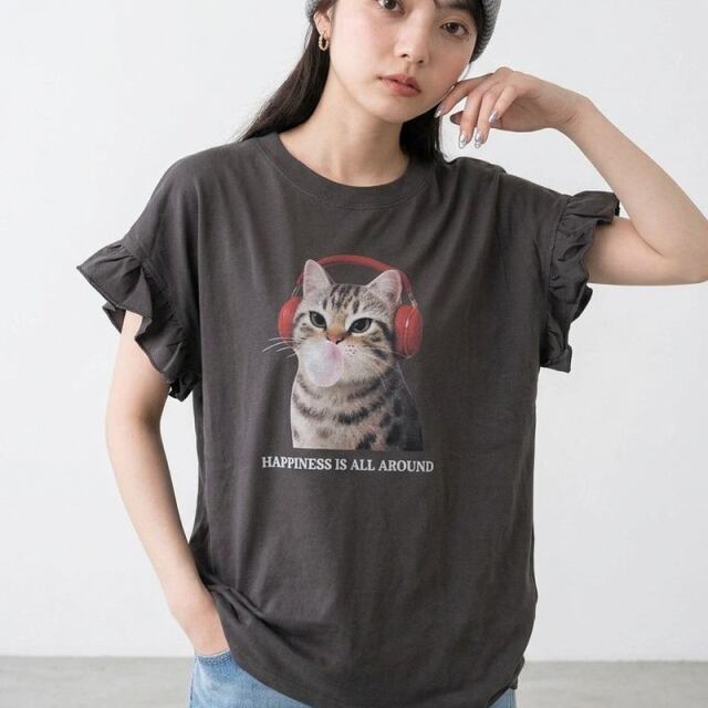 袖フリルヘッドホンネコプルオーバー