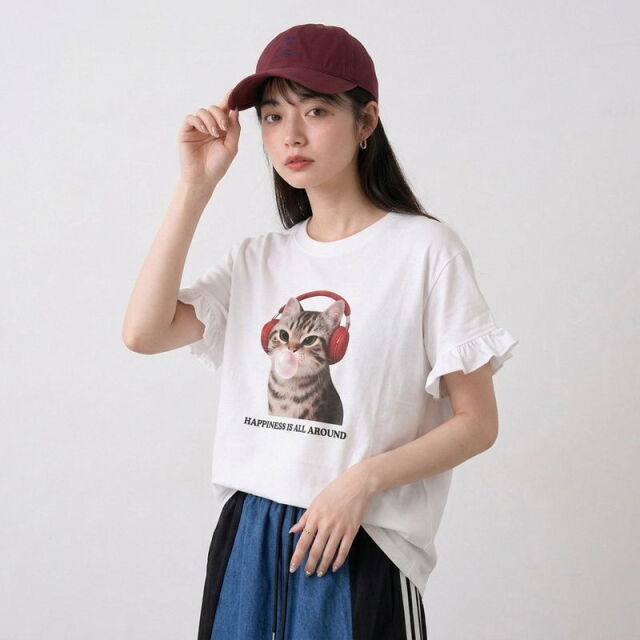 袖フリルヘッドホンネコプルオーバー