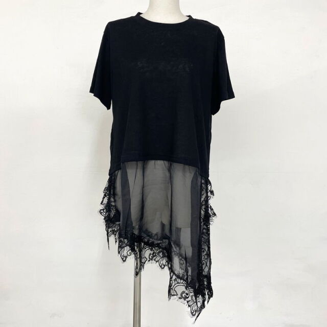裾レースレイヤースラブTシャツ