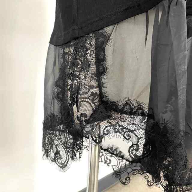 裾レースレイヤースラブTシャツ