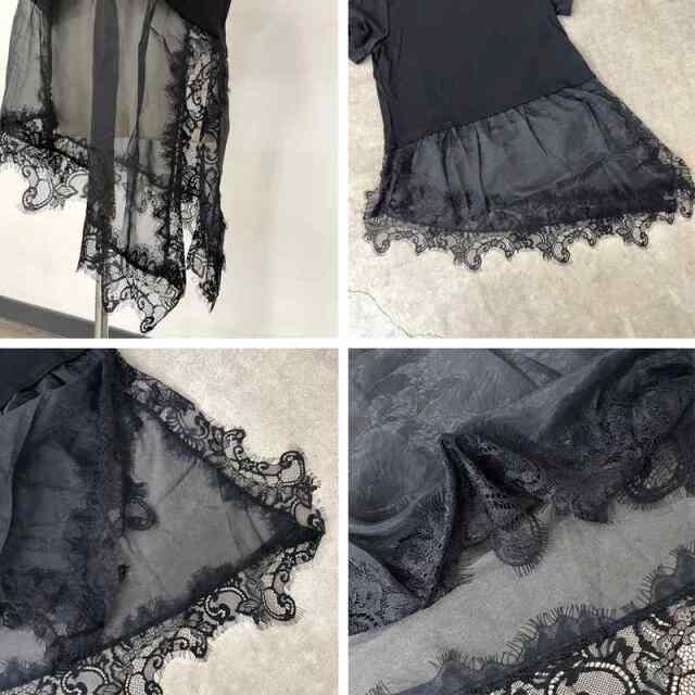 裾レースレイヤースラブTシャツ