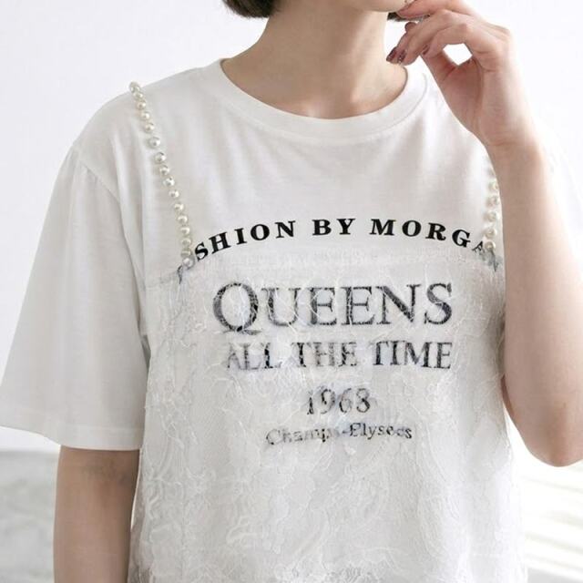 パールレースキャミレイヤード風ロゴTシャツ