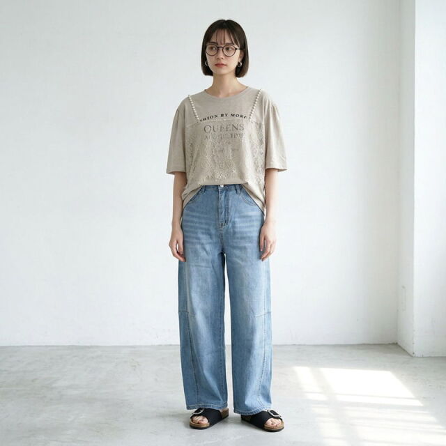 パールレースキャミレイヤード風ロゴTシャツ