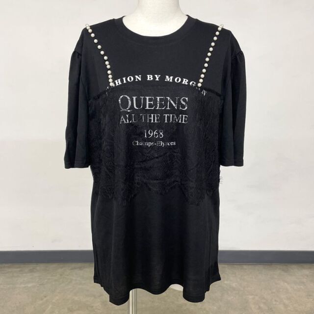 パールレースキャミレイヤード風ロゴTシャツ
