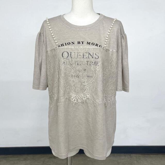 パールレースキャミレイヤード風ロゴTシャツ