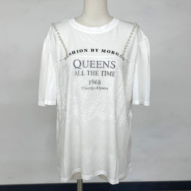 パールレースキャミレイヤード風ロゴTシャツ