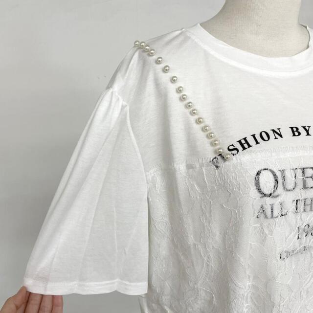 パールレースキャミレイヤード風ロゴTシャツ