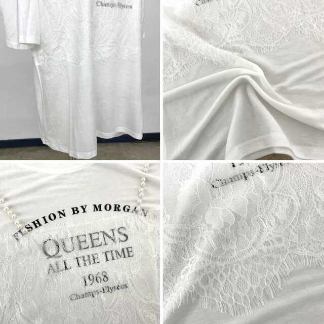 パールレースキャミレイヤード風ロゴTシャツ