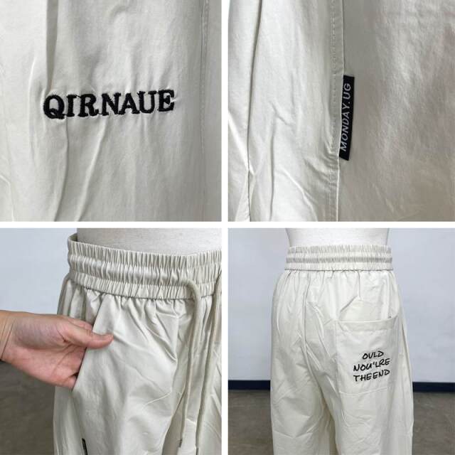 ナイロン風刺繍ロゴパンツ
