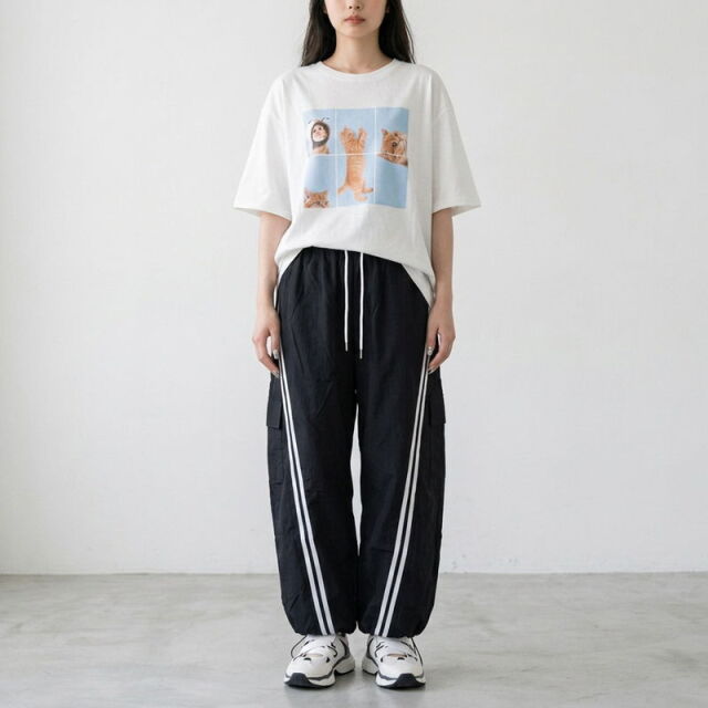 ナイロン風ラインカーゴパンツ