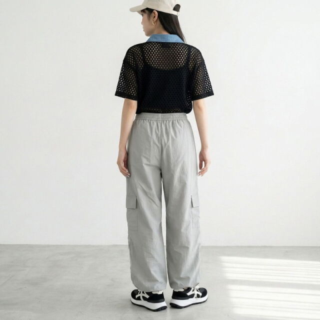 ナイロン風ラインカーゴパンツ
