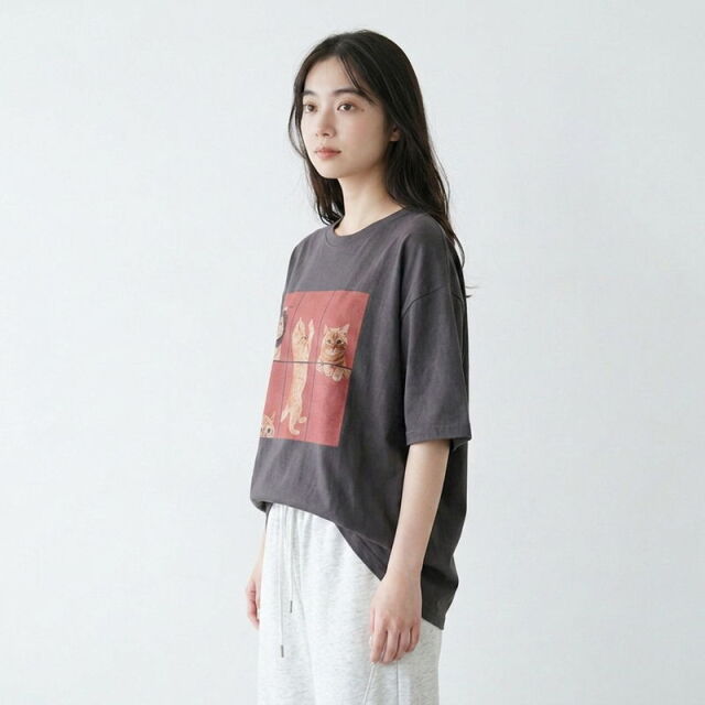パネル転写ネコBIGTシャツ
