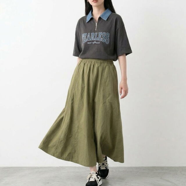 襟デニムハーフジップロゴプルオーバー