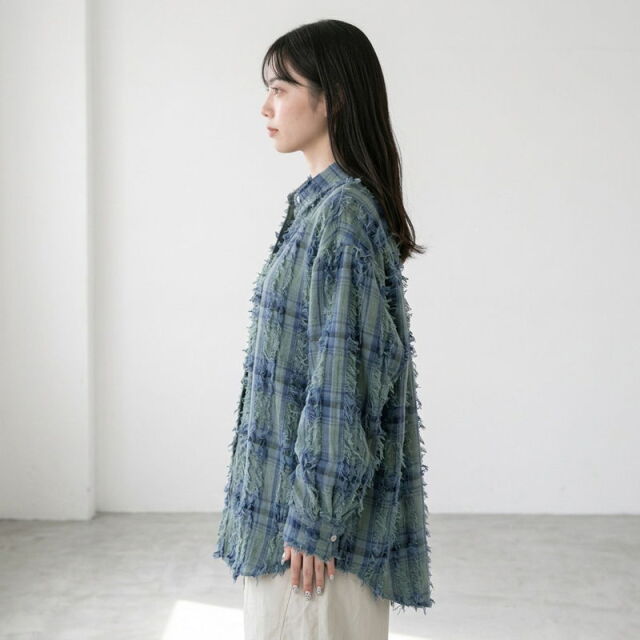フリンジチェックシャツ