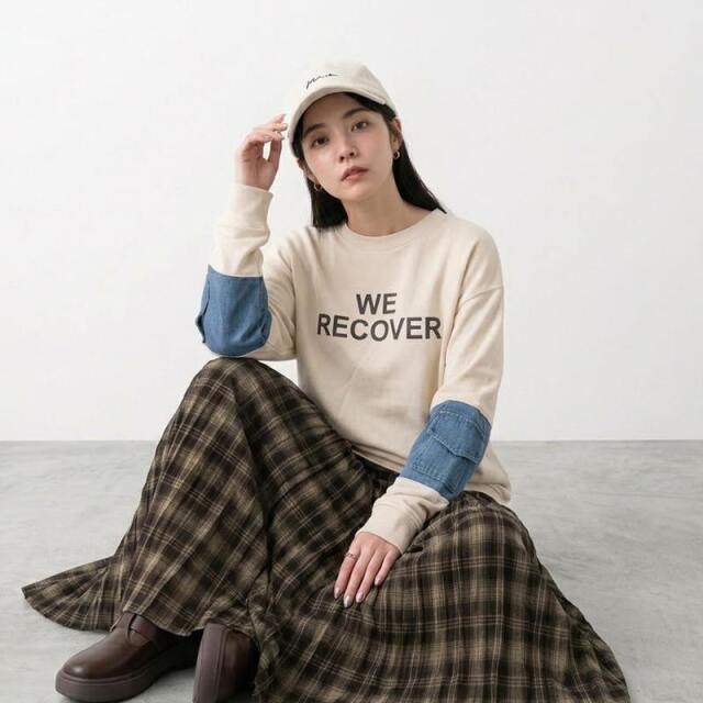 袖デニムロゴプルオーバー