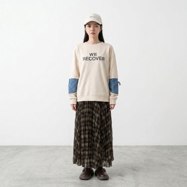 袖デニムロゴプルオーバー