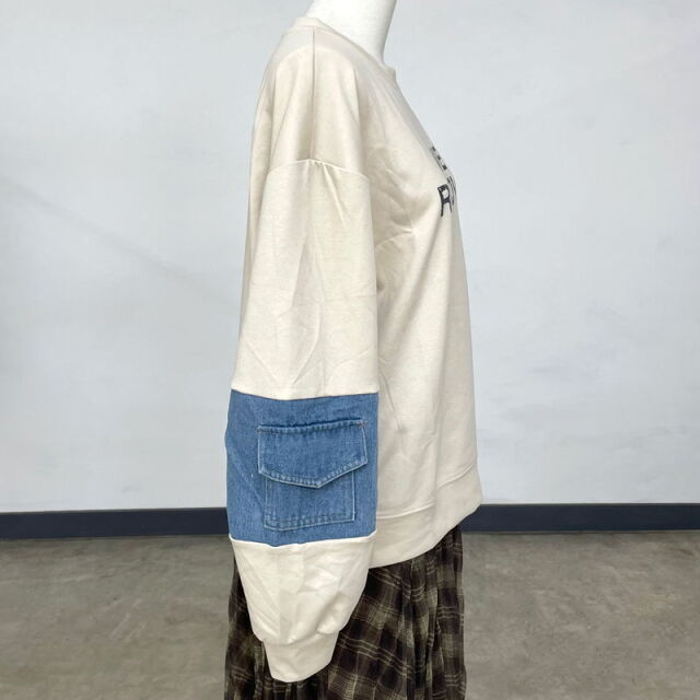袖デニムロゴプルオーバー