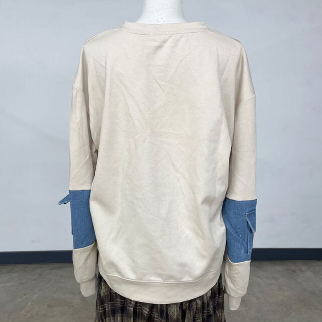 袖デニムロゴプルオーバー