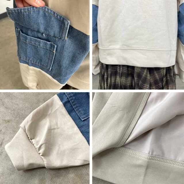 袖デニムロゴプルオーバー
