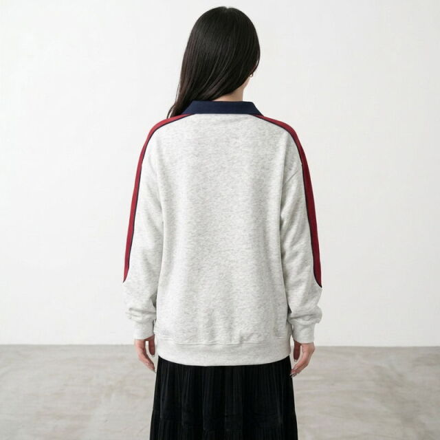 襟付きハーフジップロゴプルオーバー
