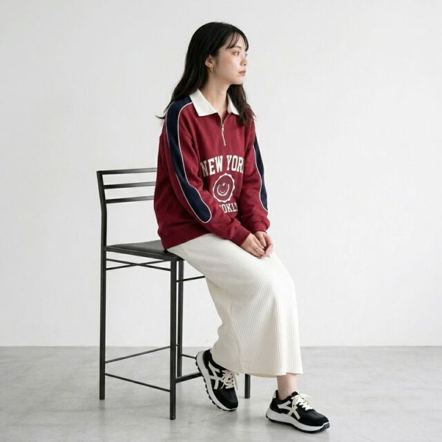 襟付きハーフジップロゴプルオーバー