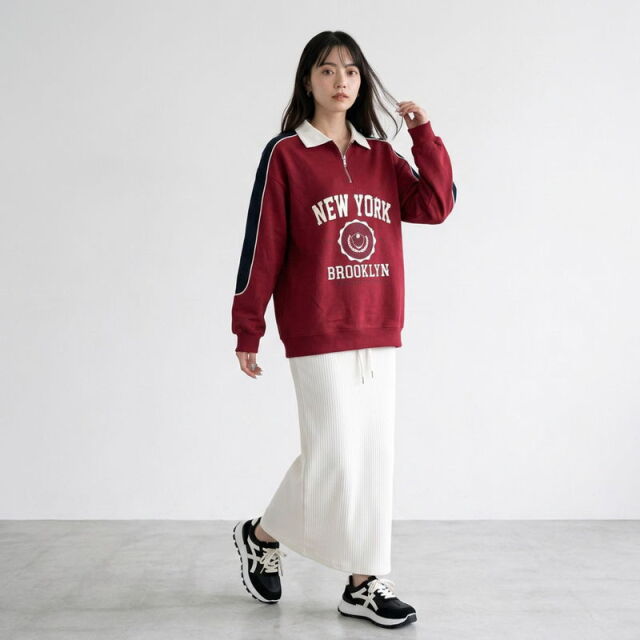 襟付きハーフジップロゴプルオーバー