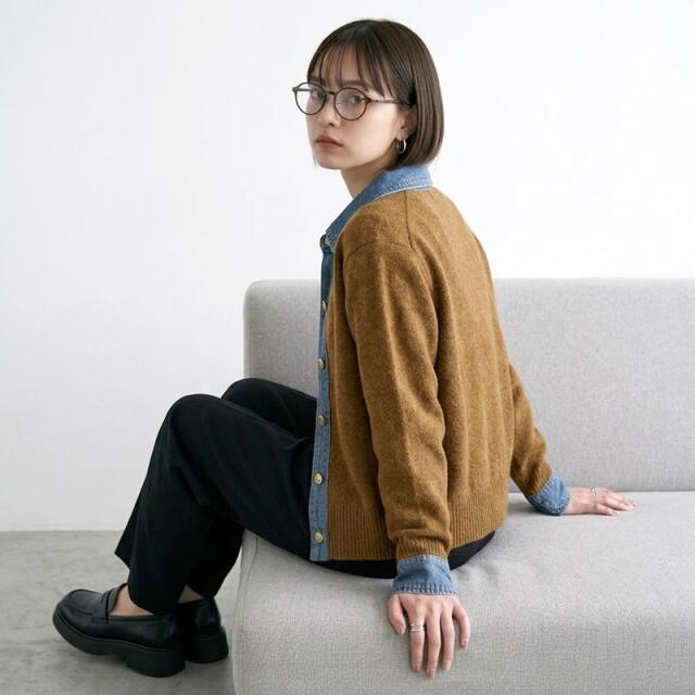 襟デニム切替TOPS
