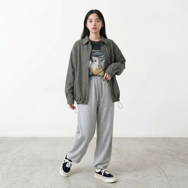 バックカラーロゴチェックシャツ