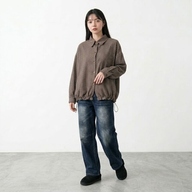 バックカラーロゴチェックシャツ