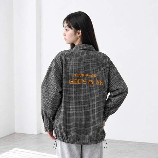 バックカラーロゴチェックシャツ