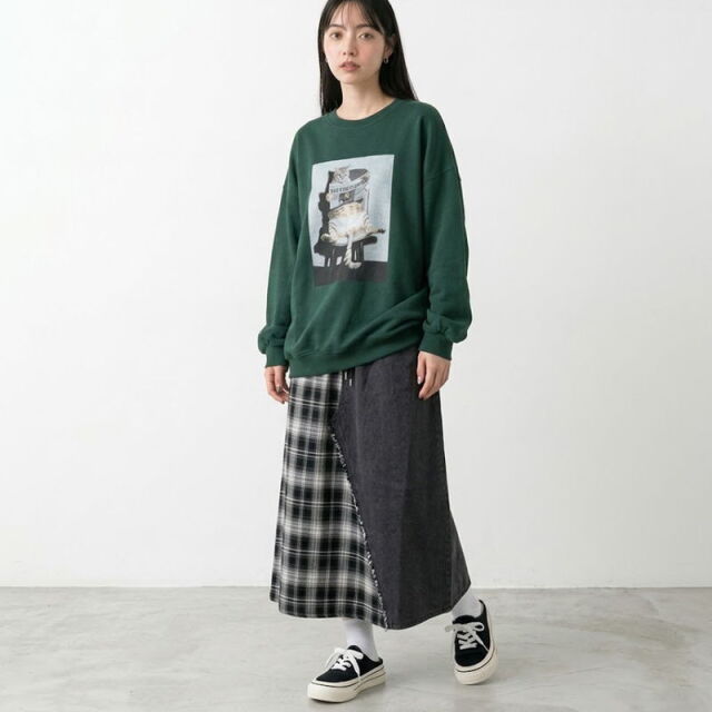 チェック切替デニムスカート