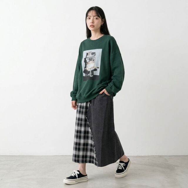チェック切替デニムスカート