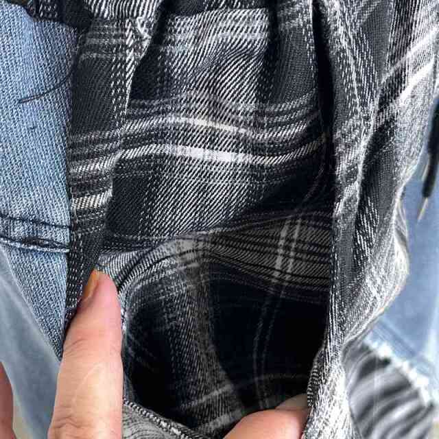 チェック切替デニムスカート
