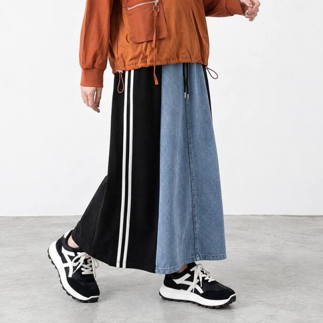デニム切替ラインスカート