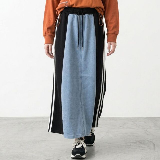 デニム切替ラインスカート