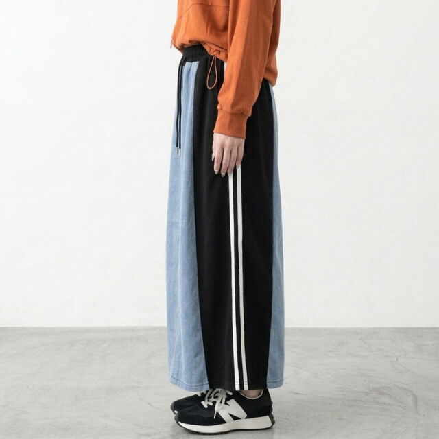 デニム切替ラインスカート