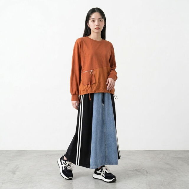 デニム切替ラインスカート