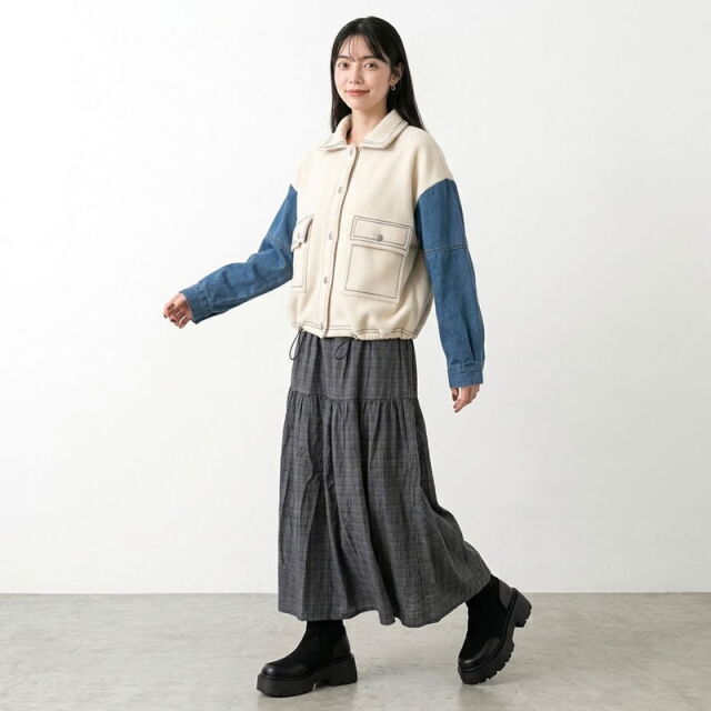 コーデュロイチェックティアードスカート
