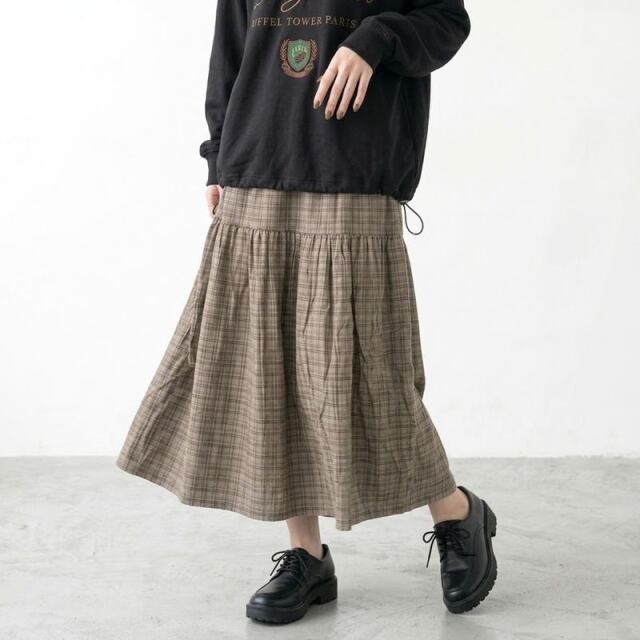 コーデュロイチェックティアードスカート
