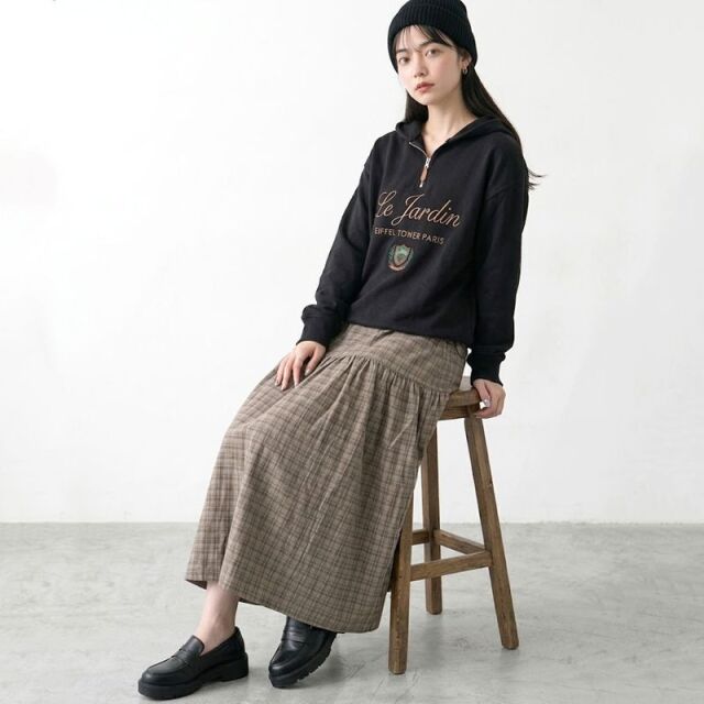コーデュロイチェックティアードスカート