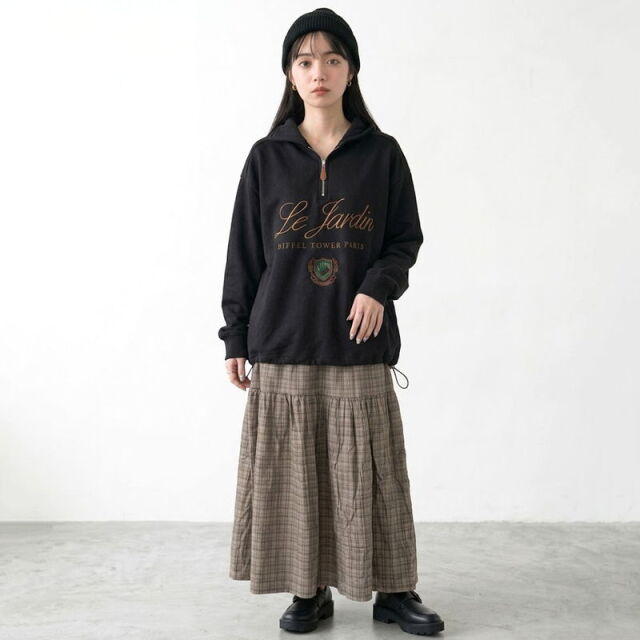 コーデュロイチェックティアードスカート