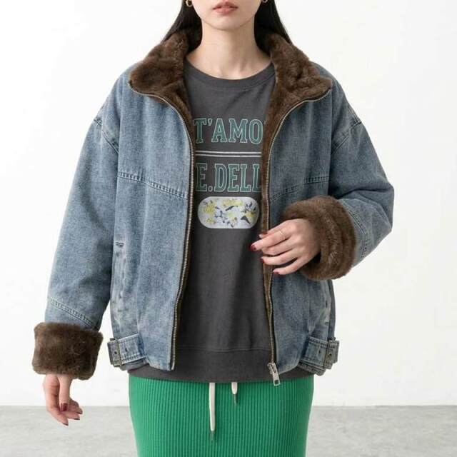 襟ファーデニムジャケット
