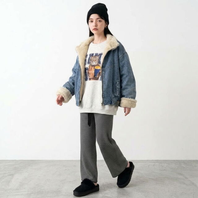 襟ファーデニムジャケット