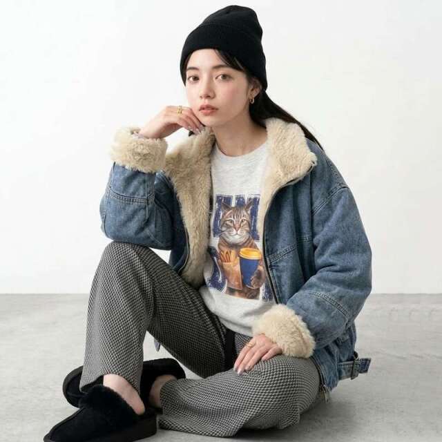 襟ファーデニムジャケット