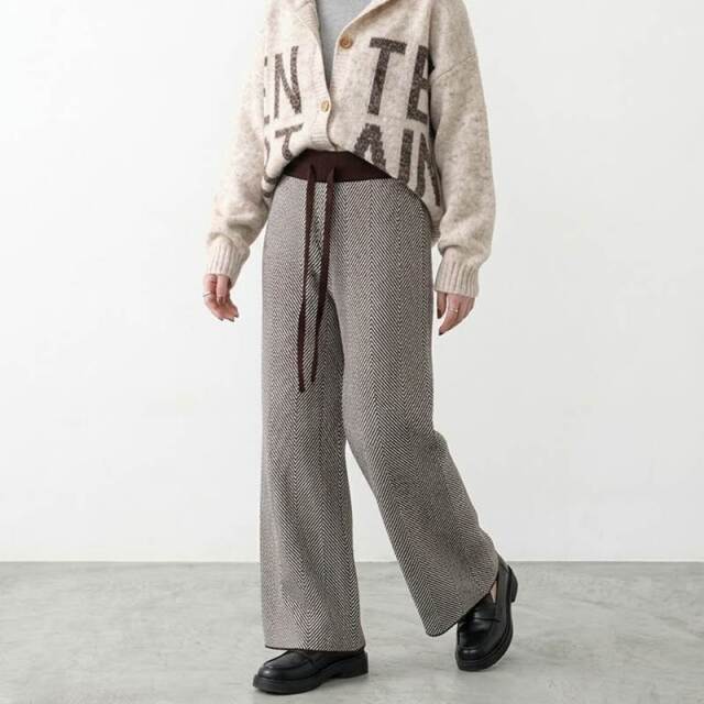 柄ニットワイドパンツ