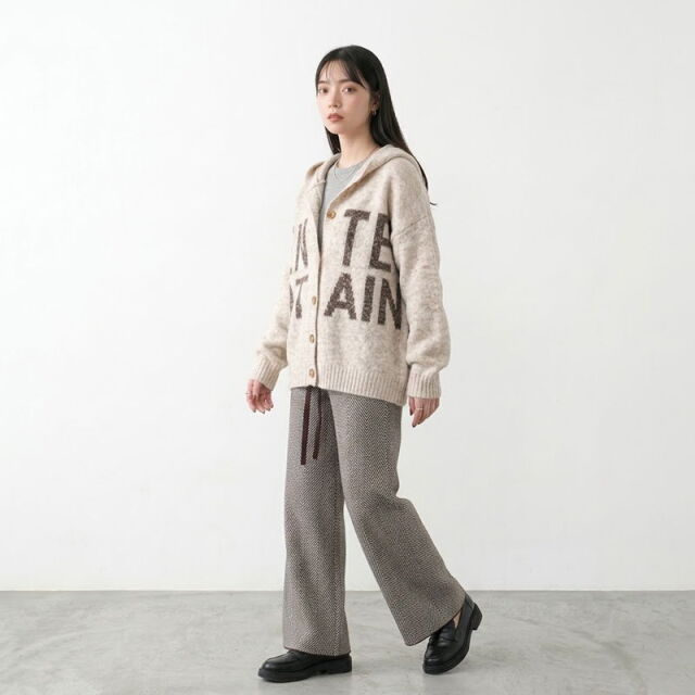 柄ニットワイドパンツ