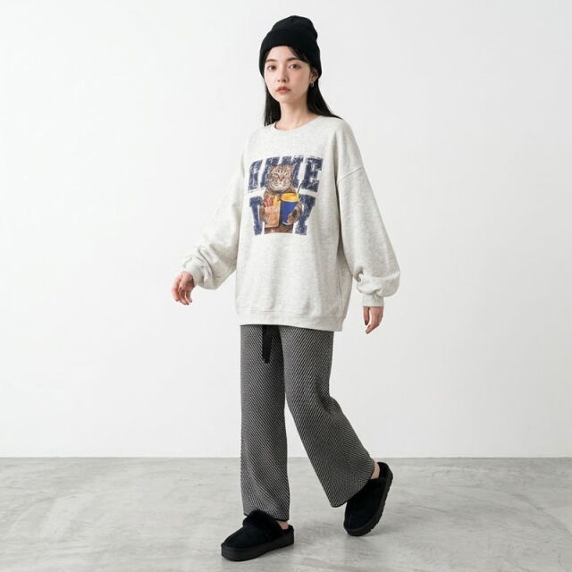 柄ニットワイドパンツ