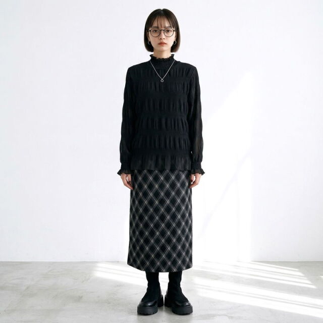 暖シフォンシャーリングブラウス