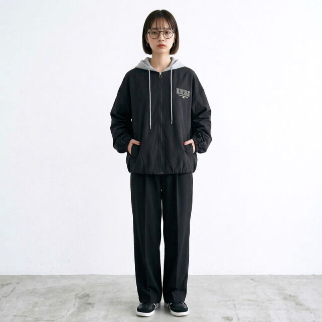 フェイクレイヤードバックロゴブルゾン